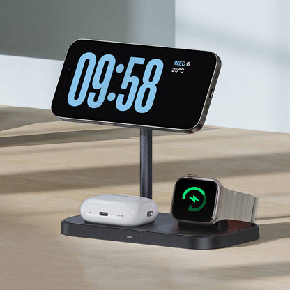 Benks W16 3in1 Telefon&Akıllı Saat&Kulaklık Kablosuz Şarj Standı Siyah