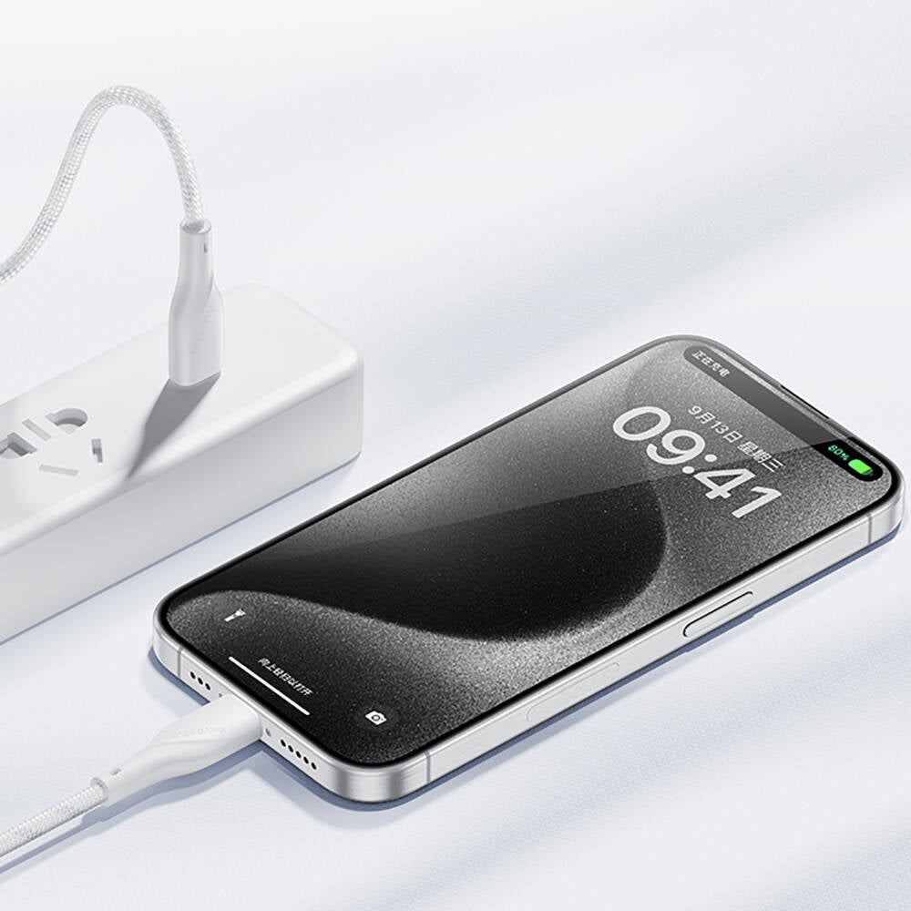 Casebang Type-C To Lightning Hızlı Şarj Özellikli Örgülü 27W PD Kablo 1m Beyaz