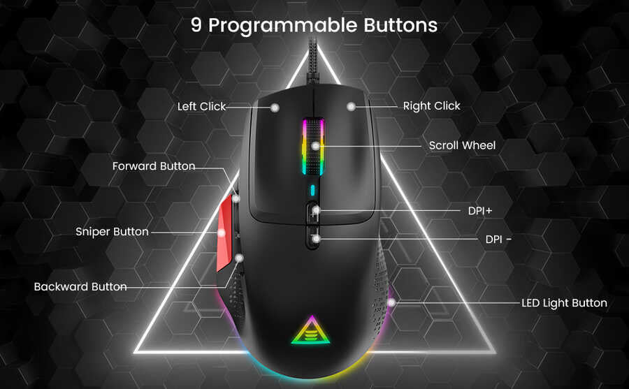 Eksa EM600 Kablolu 12 Modlu RGB Işıklı Oyuncu Mouse 12000 DPI Siyah