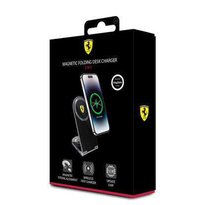 Ferrari Orjinal Lisanslı Katlanabilir Baskılı Shield Logolu Magnetik Kablosuz Şarj Standı Siyah