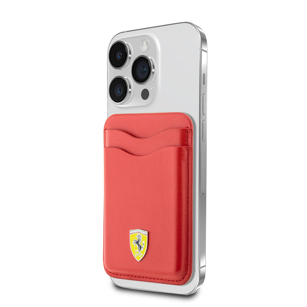 Ferrari Orjinal Lisanslı Magnetik Metal Logolu PU Deri Kartlık Kırmızı