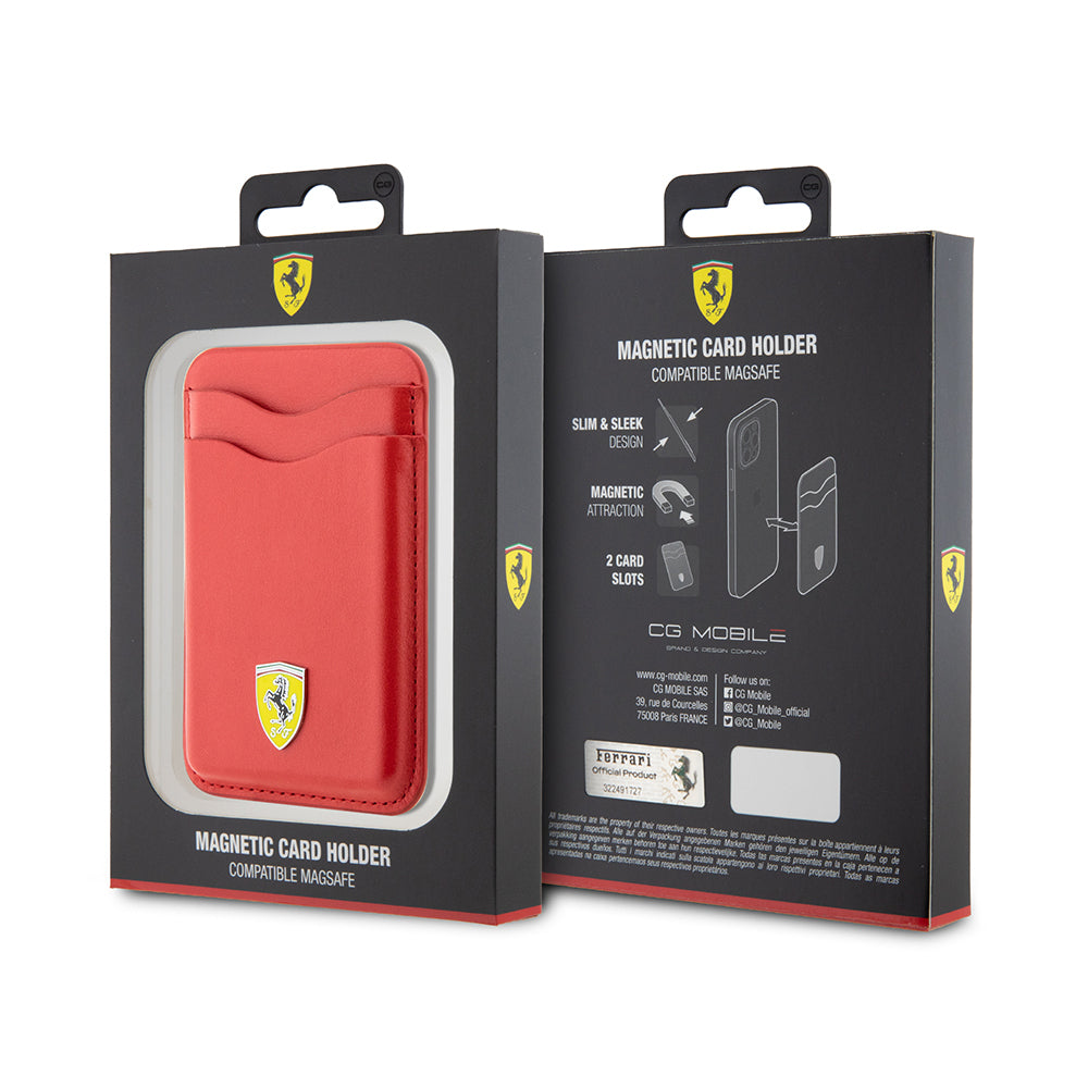 Ferrari Orjinal Lisanslı Magnetik Metal Logolu PU Deri Kartlık Kırmızı