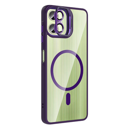 Galaxy A06 Kılıf Standlı ve Kamera Lens Hediyeli M-Safe Şarj Özellikli Zore Etro Kapak Desert Titanyum