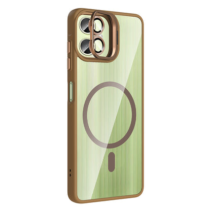 Galaxy A06 Kılıf Standlı ve Kamera Lens Hediyeli M-Safe Şarj Özellikli Zore Etro Kapak Pembe