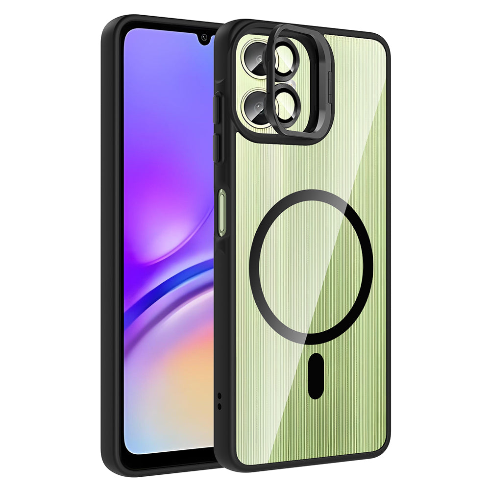 Galaxy A06 Kılıf Standlı ve Kamera Lens Hediyeli M-Safe Şarj Özellikli Zore Etro Kapak Siyah