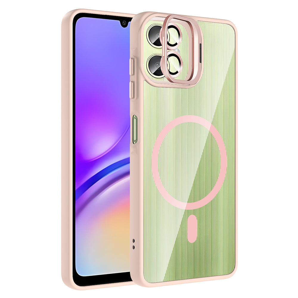 Galaxy A07 Kılıf Standlı ve Kamera Lens Hediyeli Zore Etro Kapak Pembe