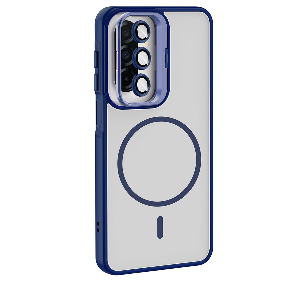 Galaxy A17 Kılıf Standlı ve Kamera Lens Hediyeli Zore Etro Kapak Lacivert