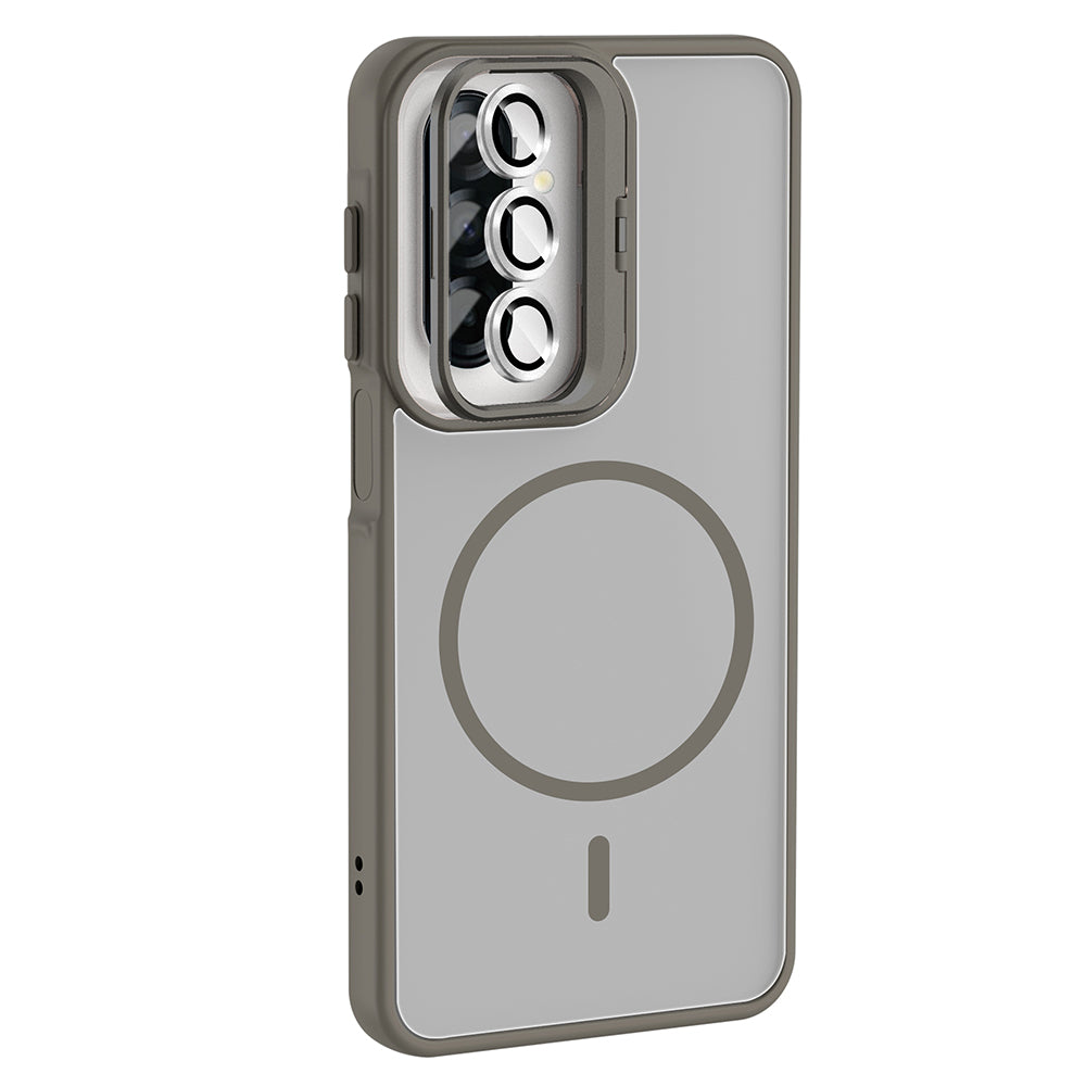 Galaxy A17 Kılıf Standlı ve Kamera Lens Hediyeli Zore Etro Kapak Gri