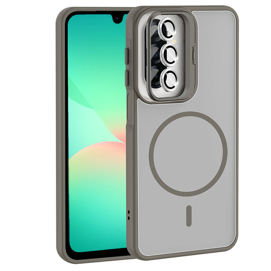 Galaxy A17 Kılıf Standlı ve Kamera Lens Hediyeli Zore Etro Kapak Gri