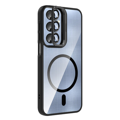 Galaxy A25 Kılıf Standlı ve Kamera Lens Hediyeli M-Safe Şarj Özellikli Zore Etro Kapak Siyah