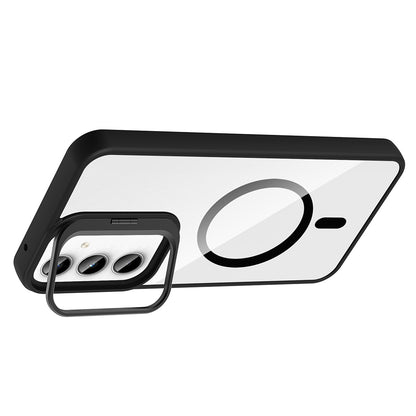 Galaxy A35 Kılıf Standlı ve Kamera Lens Hediyeli M-Safe Şarj Özellikli Zore Etro Kapak Derin Mor