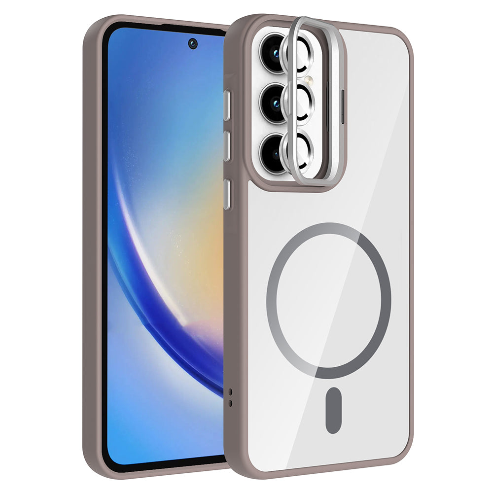 Galaxy A35 Kılıf Standlı ve Kamera Lens Hediyeli M-Safe Şarj Özellikli Zore Etro Kapak