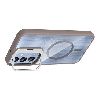 Galaxy A36 Kılıf Standlı ve Kamera Lens Hediyeli Zore Etro Kapak Desert Titanyum