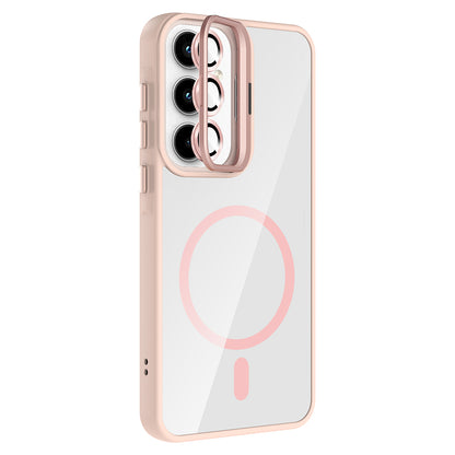 Galaxy A55 Kılıf Standlı ve Kamera Lens Hediyeli M-Safe Şarj Özellikli Zore Etro Kapak Desert Titanyum