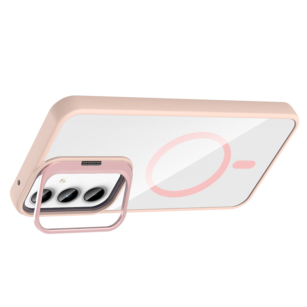 Galaxy A55 Kılıf Standlı ve Kamera Lens Hediyeli M-Safe Şarj Özellikli Zore Etro Kapak Pembe