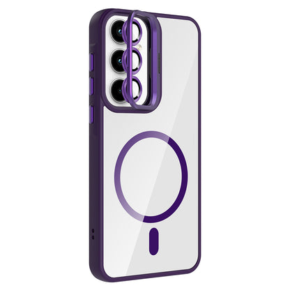 Galaxy A55 Kılıf Standlı ve Kamera Lens Hediyeli M-Safe Şarj Özellikli Zore Etro Kapak Desert Titanyum