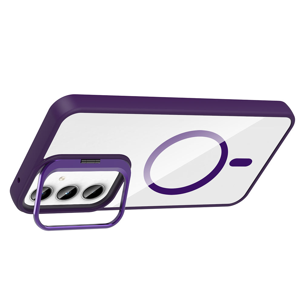 Galaxy A55 Kılıf Standlı ve Kamera Lens Hediyeli M-Safe Şarj Özellikli Zore Etro Kapak Gri