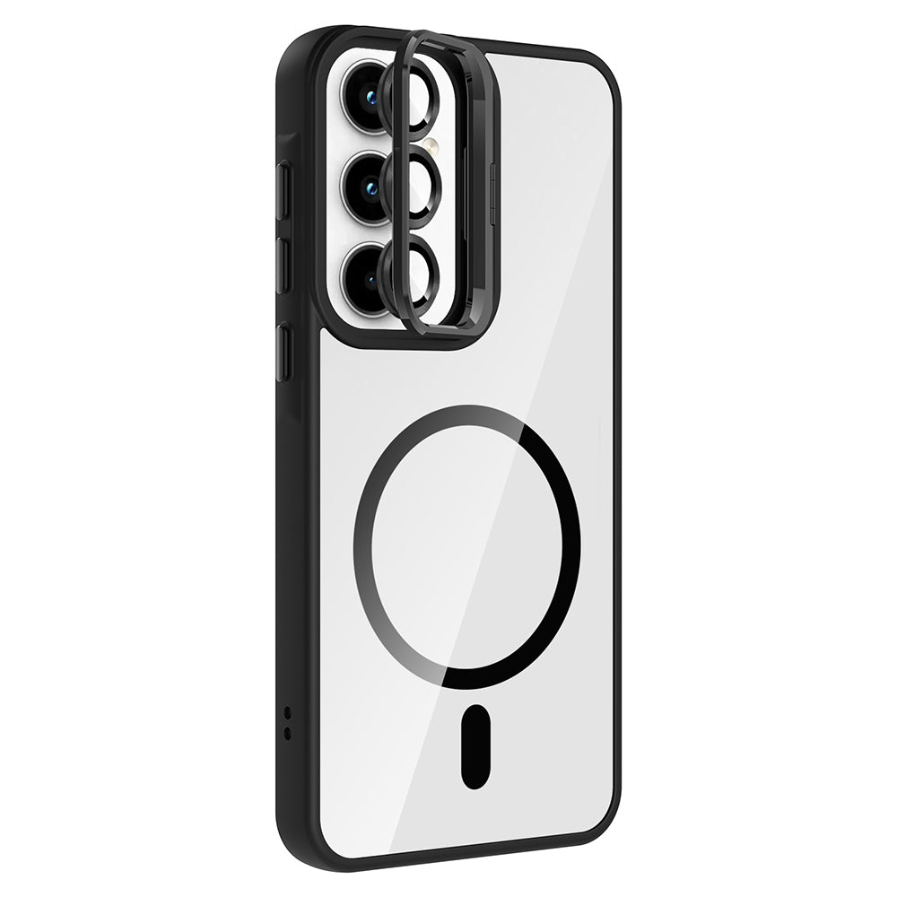 Galaxy A55 Kılıf Standlı ve Kamera Lens Hediyeli M-Safe Şarj Özellikli Zore Etro Kapak Gri