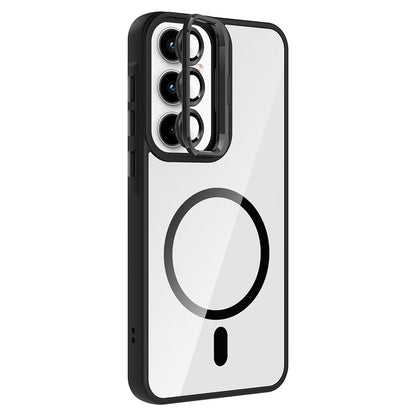 Galaxy A55 Kılıf Standlı ve Kamera Lens Hediyeli M-Safe Şarj Özellikli Zore Etro Kapak Lacivert