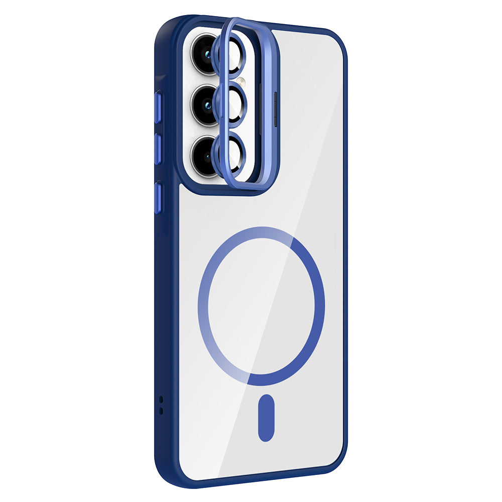 Galaxy A55 Kılıf Standlı ve Kamera Lens Hediyeli M-Safe Şarj Özellikli Zore Etro Kapak Siyah