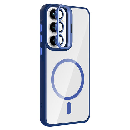 Galaxy A55 Kılıf Standlı ve Kamera Lens Hediyeli M-Safe Şarj Özellikli Zore Etro Kapak Desert Titanyum