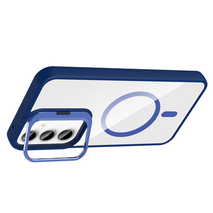 Galaxy A55 Kılıf Standlı ve Kamera Lens Hediyeli M-Safe Şarj Özellikli Zore Etro Kapak Lacivert