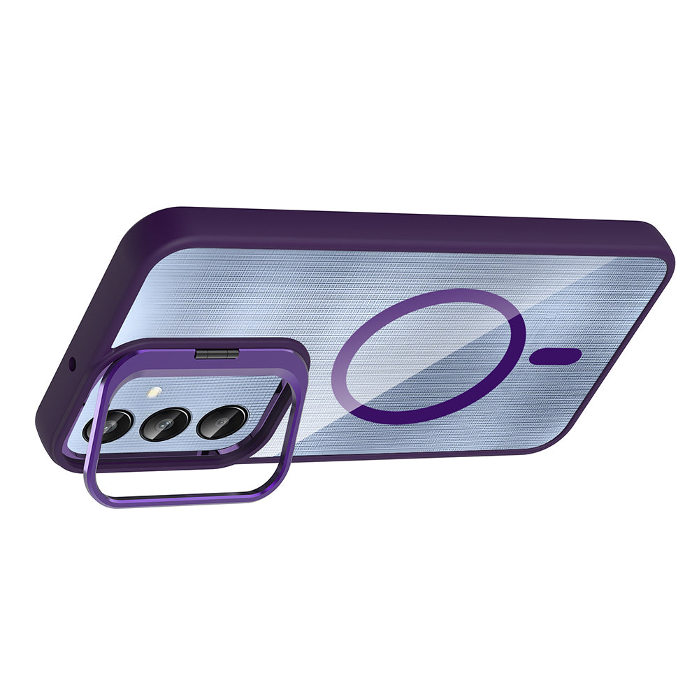 Galaxy A56 Kılıf Standlı ve Kamera Lens Hediyeli Zore Etro Kapak Desert Titanyum