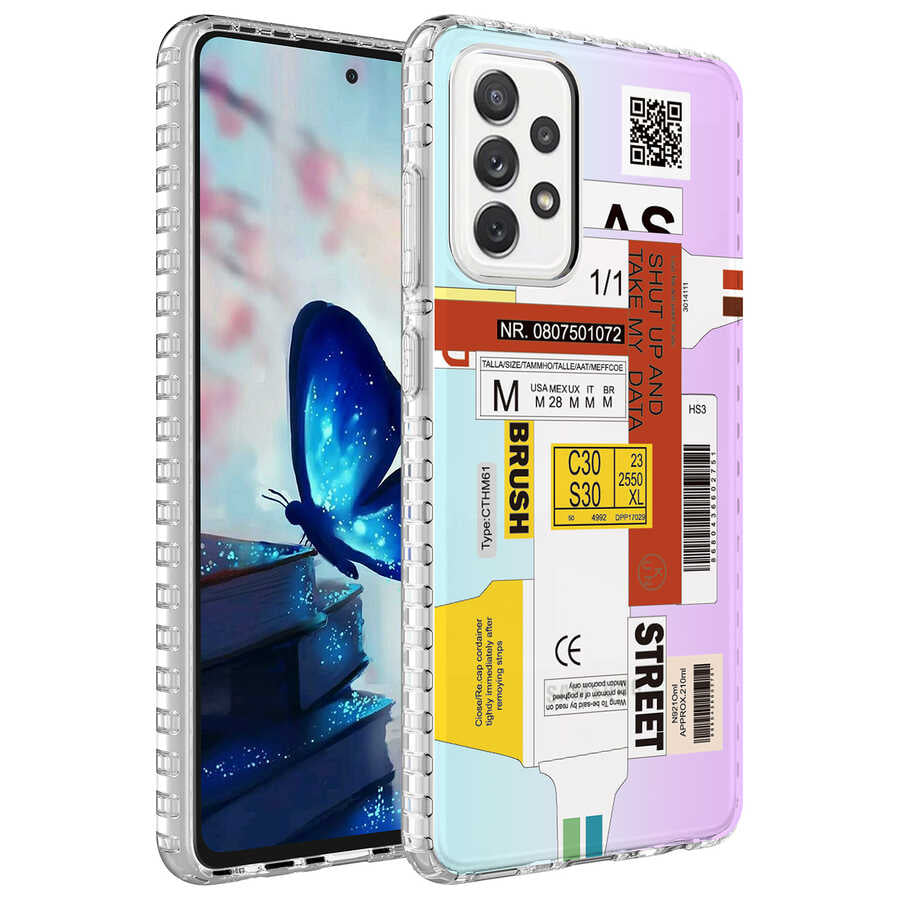 Galaxy A72 Kılıf Airbag Kenarlı Renkli Desenli Silikon Zore Elegans Kapak