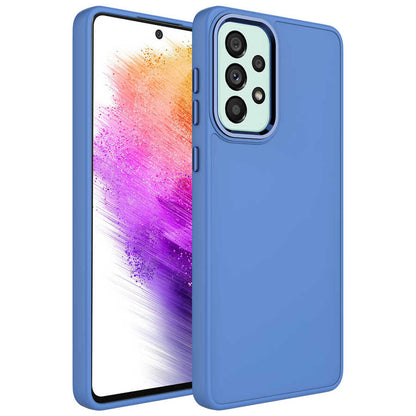 Galaxy A73 Kılıf Metal Çerçeve ve Buton Tasarımlı Silikon Zore Luna Kapak