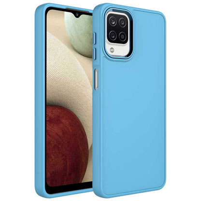 Galaxy M12 Kılıf Metal Çerçeve ve Buton Tasarımlı Silikon Zore Luna Kapak