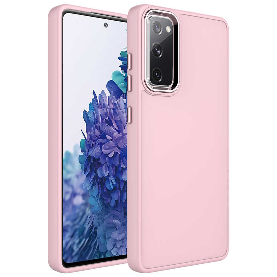 Galaxy S20 FE Kılıf Metal Çerçeve ve Buton Tasarımlı Silikon Zore Luna Kapak