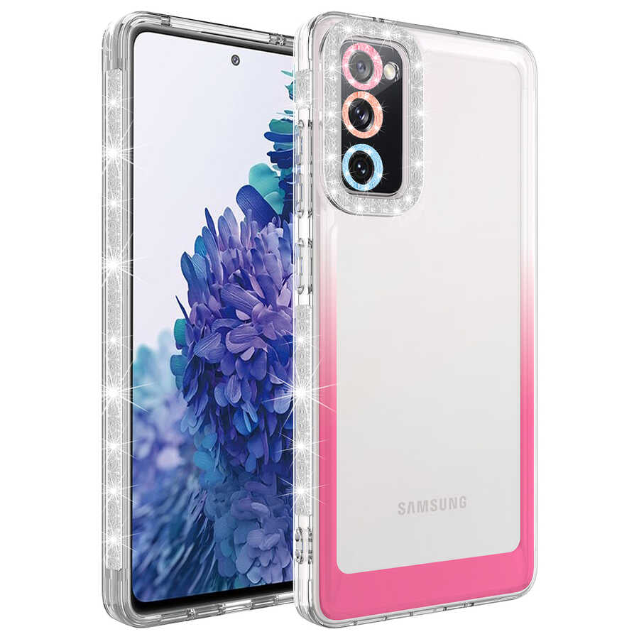 Galaxy S20 FE Kılıf Simli ve Renk Geçiş Tasarımlı Lens Korumalı Zore Park Kapak