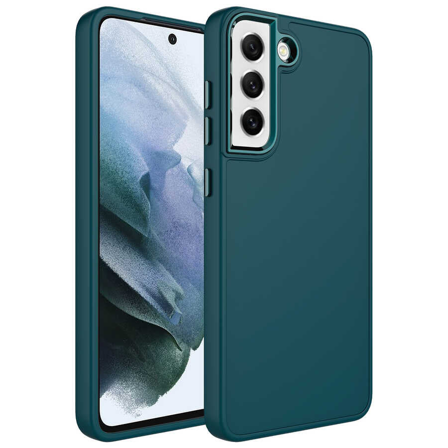 Galaxy S21 FE Kılıf Metal Çerçeve ve Buton Tasarımlı Silikon Zore Luna Kapak