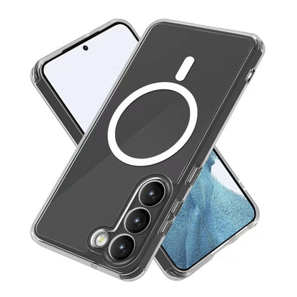 Galaxy S22 Plus Kılıf M-safe Şarj Özellikli Şeffaf Sert PC Zore Embos Kapak Renksiz