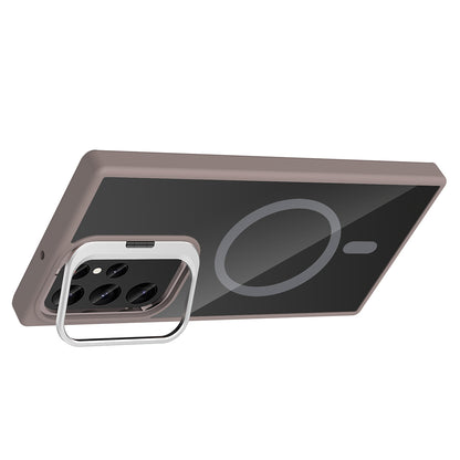 Galaxy S22 Ultra Kılıf Standlı ve Kamera Lens Hediyeli M-Safe Şarj Özellikli Zore Etro Kapak Derin Mor