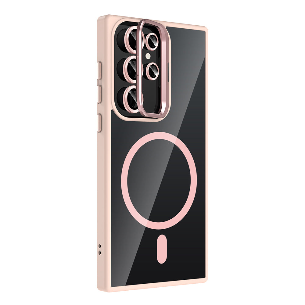 Galaxy S22 Ultra Kılıf Standlı ve Kamera Lens Hediyeli M-Safe Şarj Özellikli Zore Etro Kapak Desert Titanyum