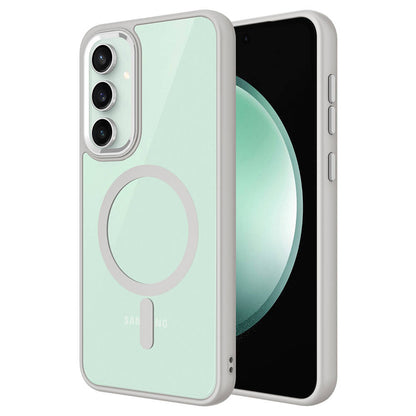 Galaxy S23 FE Kılıf Wireless Şarj Özellikli Zore Krom M-safe Silikon Kapak Gri