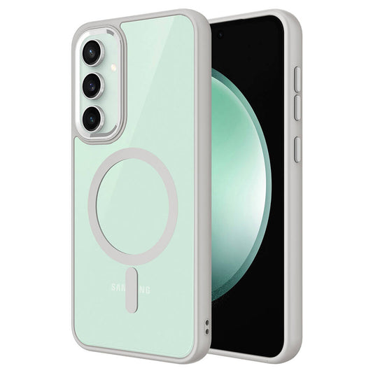 Galaxy S23 FE Kılıf Wireless Şarj Özellikli Zore Krom M-safe Silikon Kapak Gri