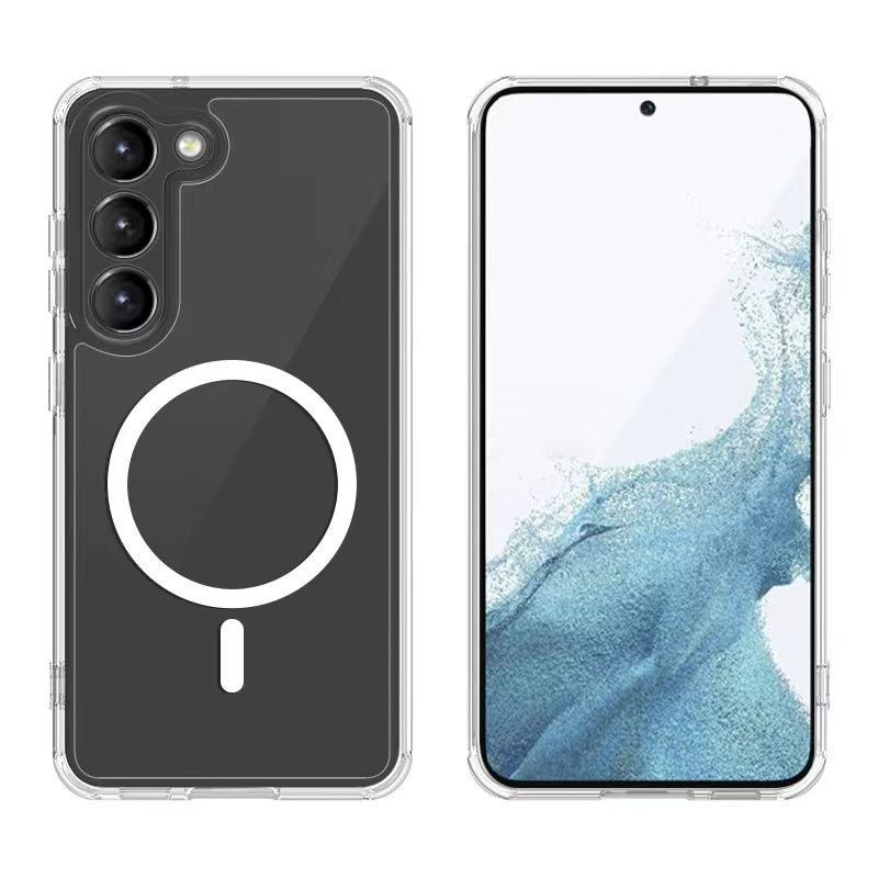 Galaxy S23 Kılıf M-safe Şarj Özellikli Şeffaf Sert PC Zore Embos Kapak Renksiz