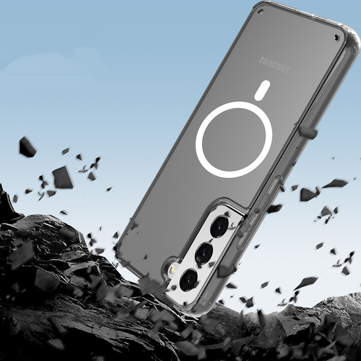 Galaxy S23 Kılıf M-safe Şarj Özellikli Şeffaf Sert PC Zore Embos Kapak Renksiz