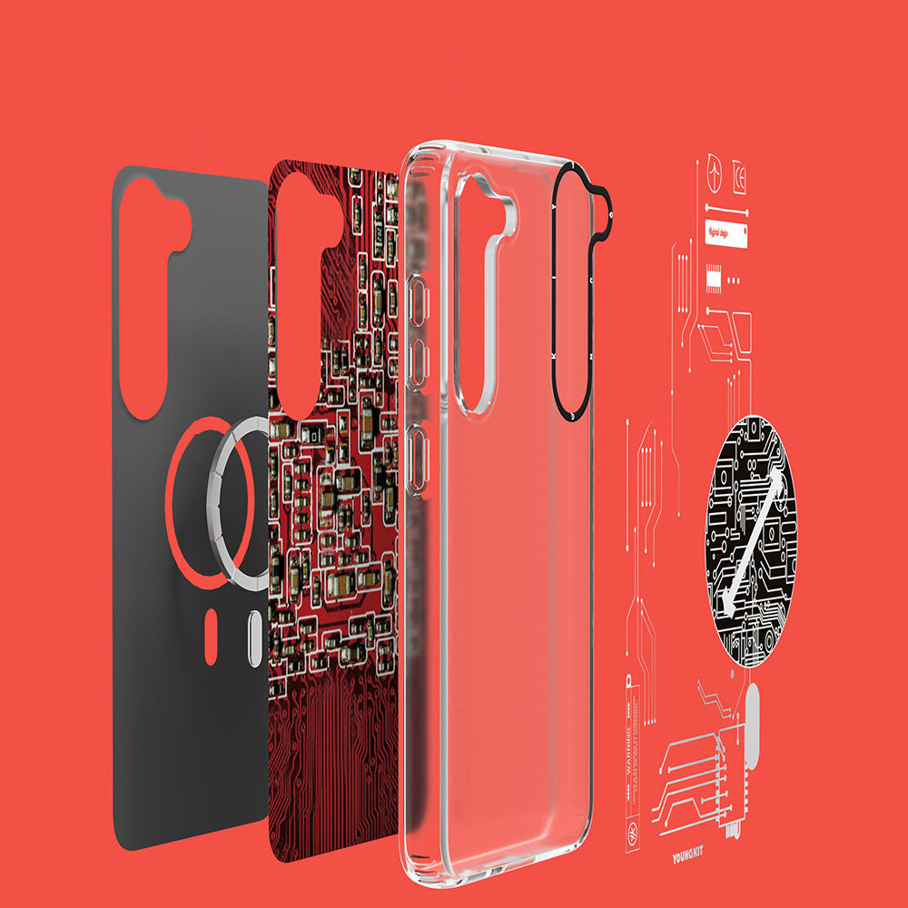 Galaxy S23 Kılıf M-safe Şarj Özellikli YoungKit Technology Serisi Kapak Beyaz