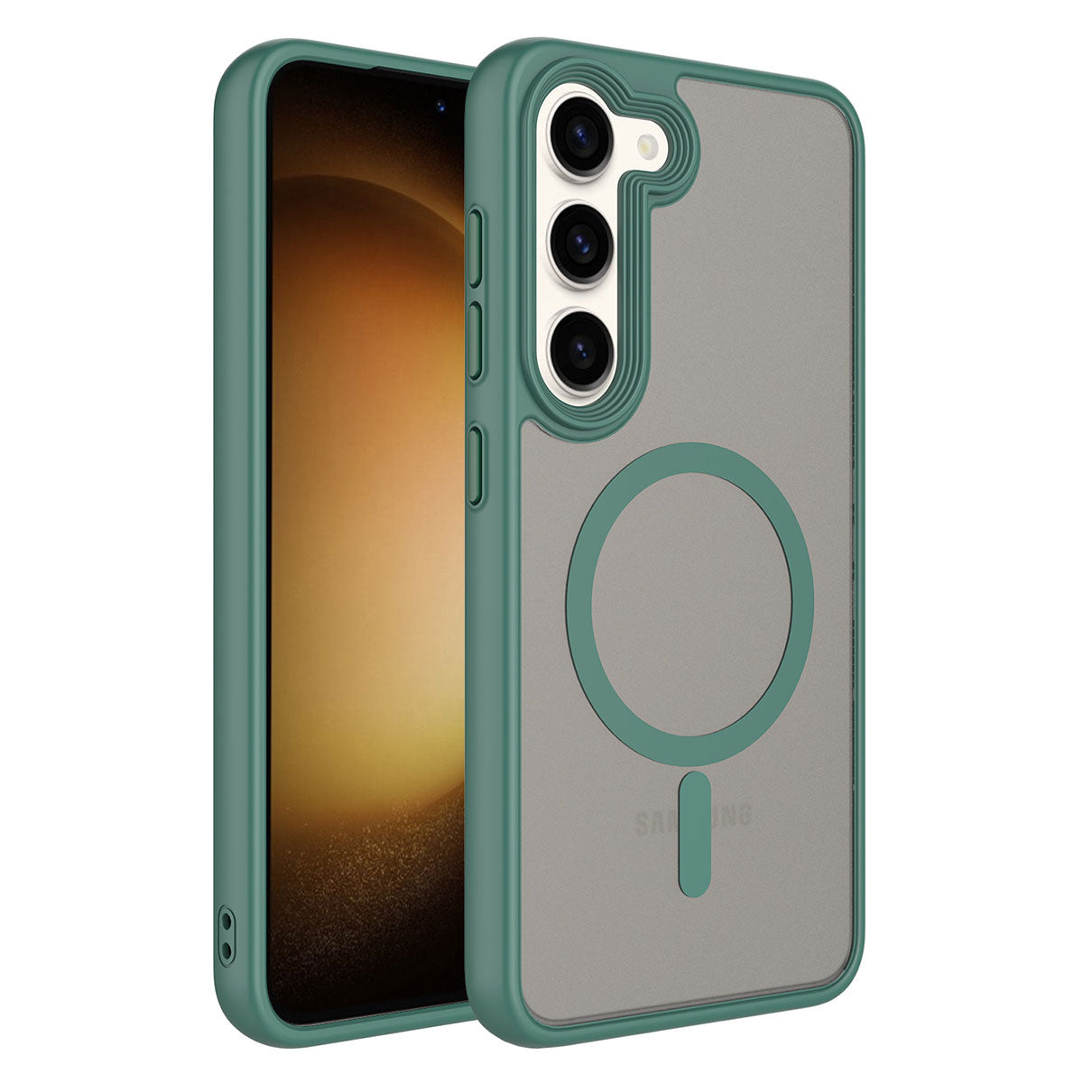 Galaxy S23 Kılıf Mat Arka Yüzey Wireless Şarj Özellikli Zore Flet M-safe Kapak Yeşil