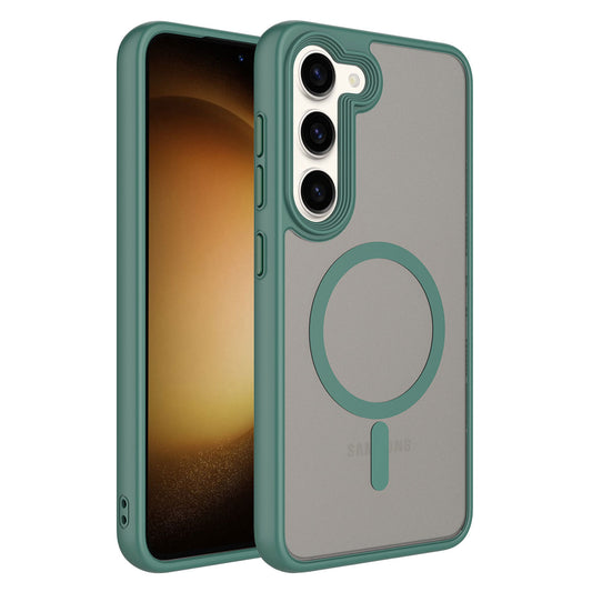 Galaxy S23 Kılıf Mat Arka Yüzey Wireless Şarj Özellikli Zore Flet M-safe Kapak Derin Mor