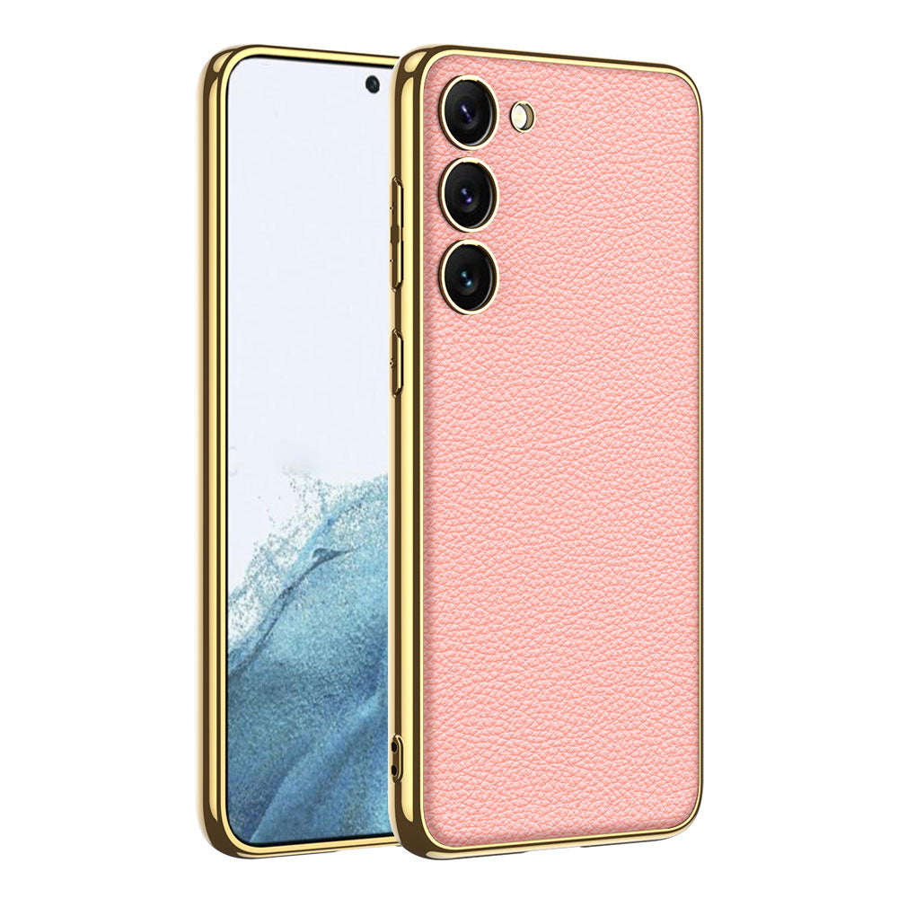 Galaxy S23 Plus Kılıf Deri Görünümlü Kenarları Elektroplating Kaplama Zore Fizyon Kapak