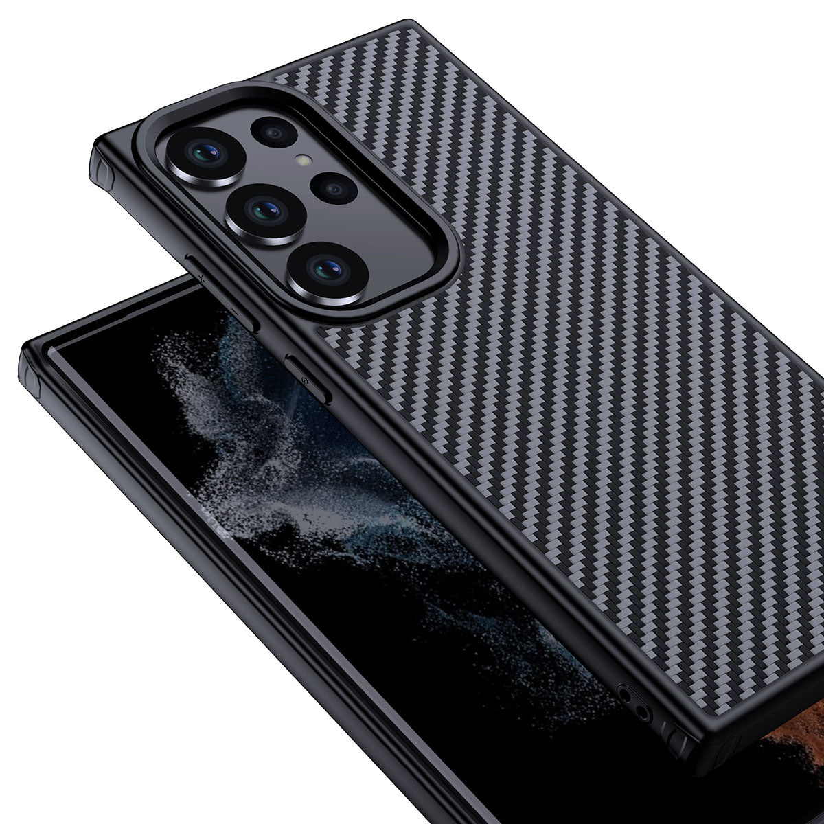 Galaxy S23 Ultra Kılıf Aramid Karbon Fiber M-safe Özellikli Wlons Radison Kapak Siyah