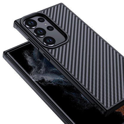 Galaxy S23 Ultra Kılıf Aramid Karbon Fiber M-safe Özellikli Wlons Radison Kapak Siyah