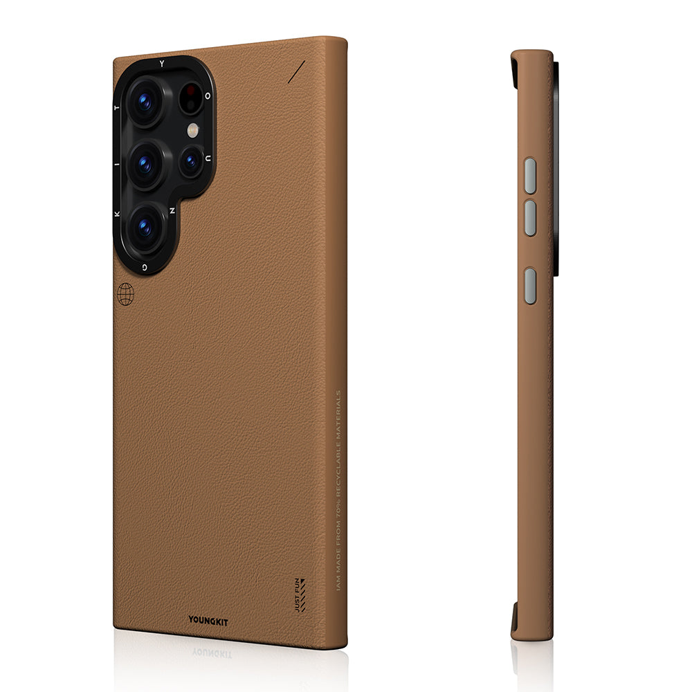 Galaxy S23 Ultra Kılıf M-safe Şarj Özellikli Basit Mat Deri Desenli Youngkit Tech Fashion Serisi Kapak Siyah