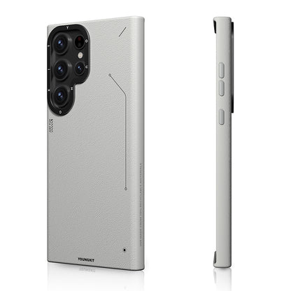 Galaxy S23 Ultra Kılıf M-safe Şarj Özellikli Basit Mat Deri Desenli Youngkit Tech Fashion Serisi Kapak Siyah