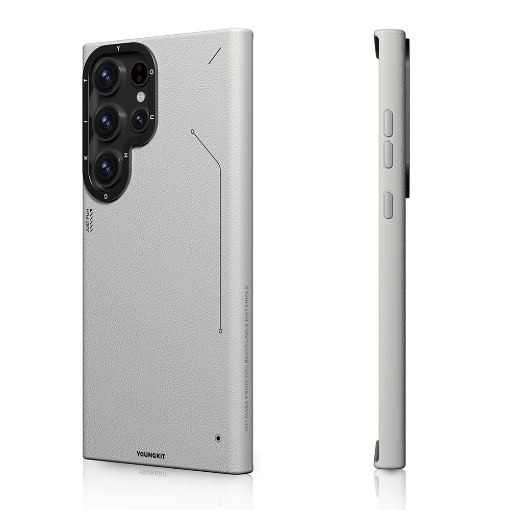 Galaxy S23 Ultra Kılıf M-safe Şarj Özellikli Basit Mat Deri Desenli Youngkit Tech Fashion Serisi Kapak Kahverengi