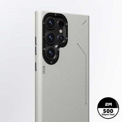 Galaxy S23 Ultra Kılıf M-safe Şarj Özellikli Basit Mat Deri Desenli Youngkit Tech Fashion Serisi Kapak Siyah